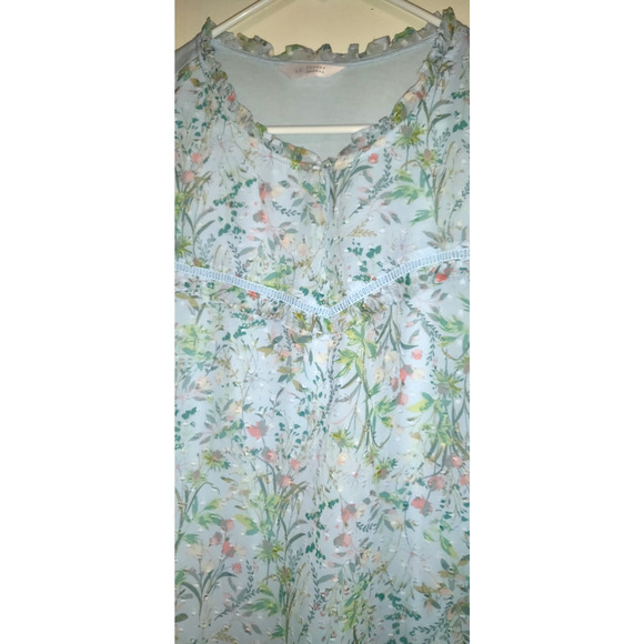 Powder Blue Babydoll Top Blouse LAUREN CONRAD Cottage Core Floral Pastel L - Picture 10 of 16